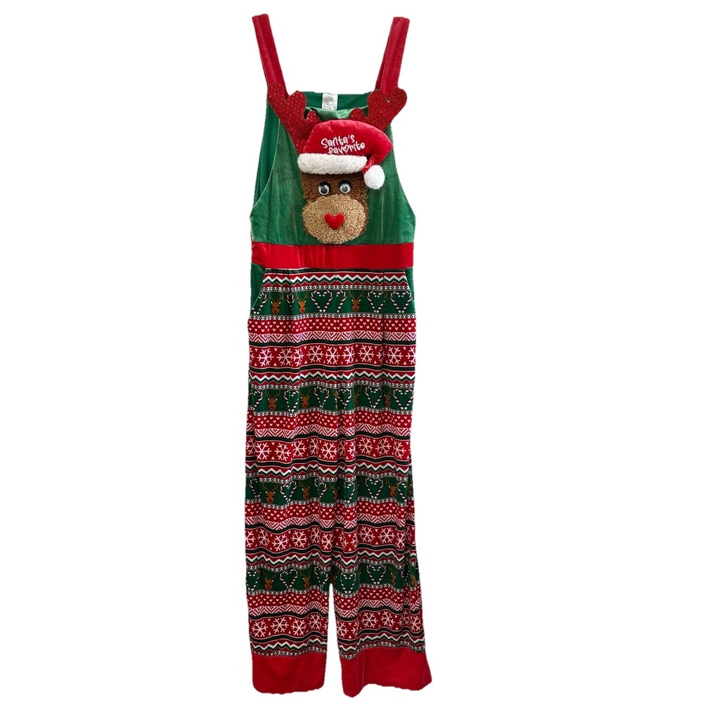 NoBo Ugly Christmas Jumpsuit Juniors Size Medium (7-9) Reindeer Overalls Pockets